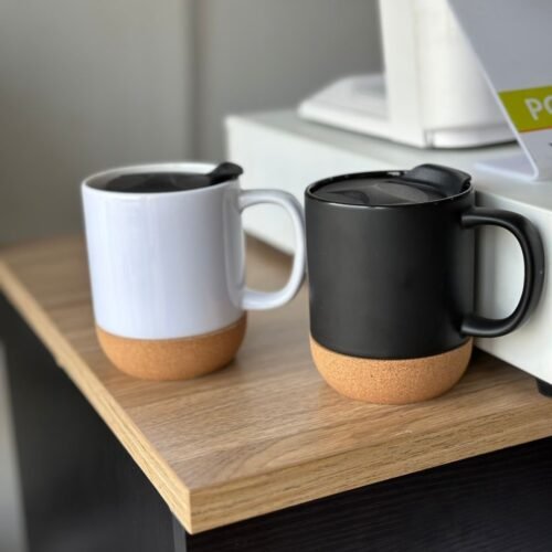 Wooden base ceramic mug with lid