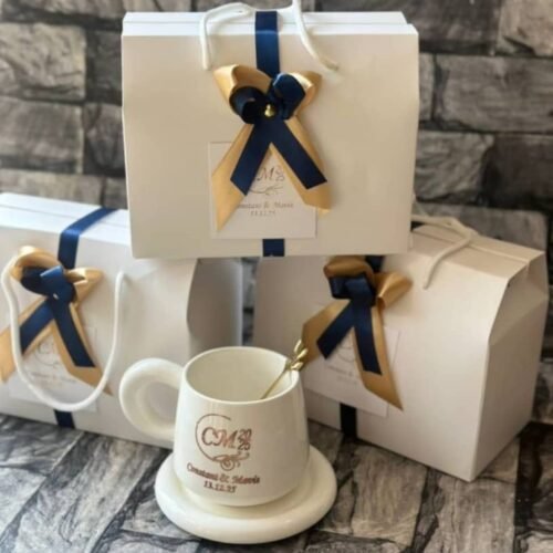 Ceramic mug and saucer 350ml (customized and packaged)