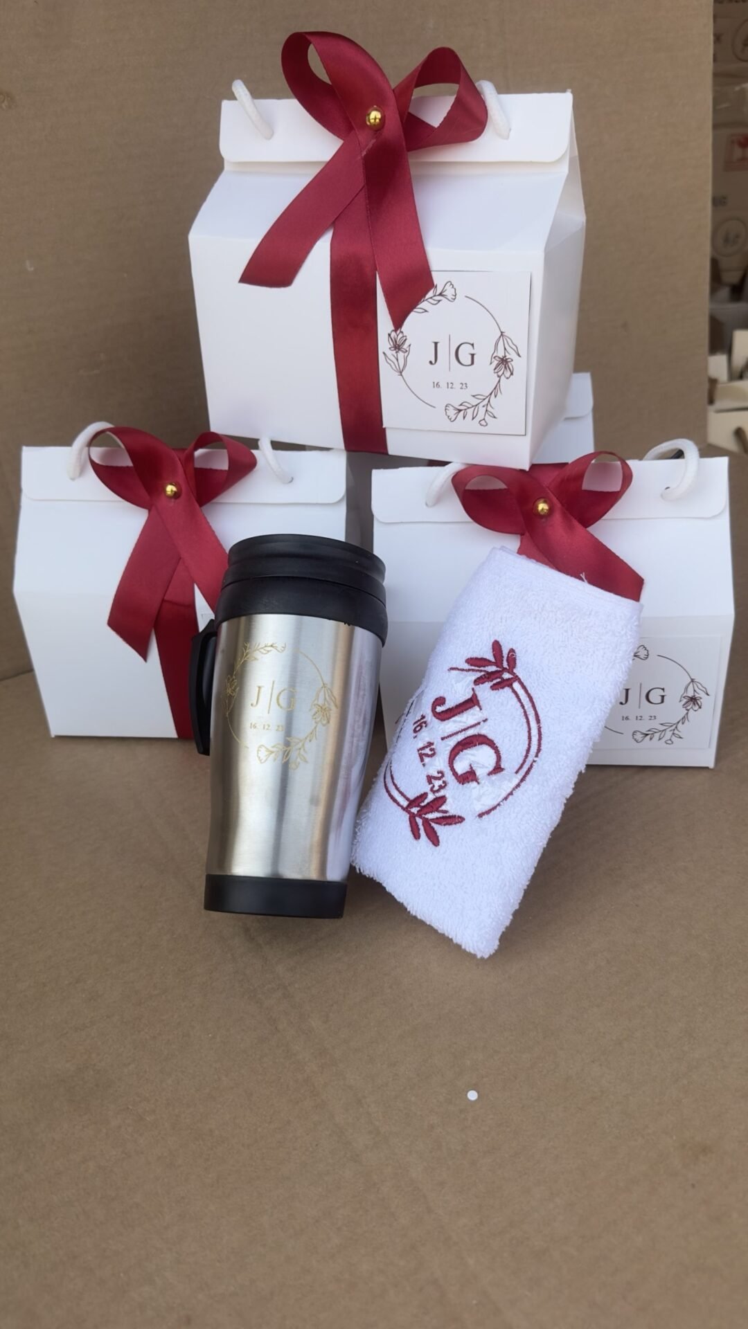 Stainless steel travel mug and towel (customized and packaged)