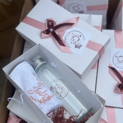 Plain glass bottle and facetowel (customized and packaged)