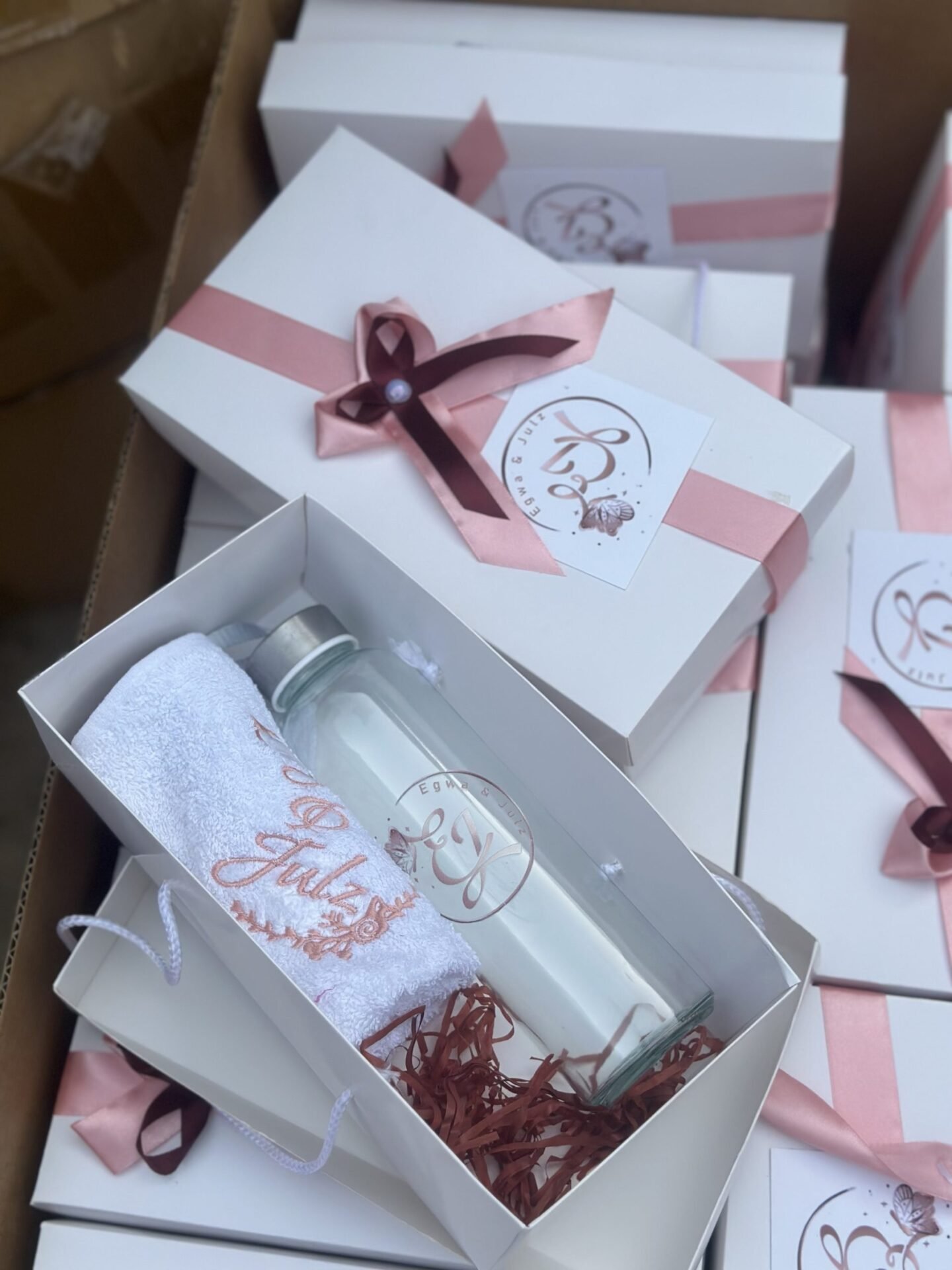 Plain glass bottle and facetowel (customized and packaged)