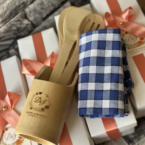 4pcs spoon wooden set and 2 napkins (customized and packaged)