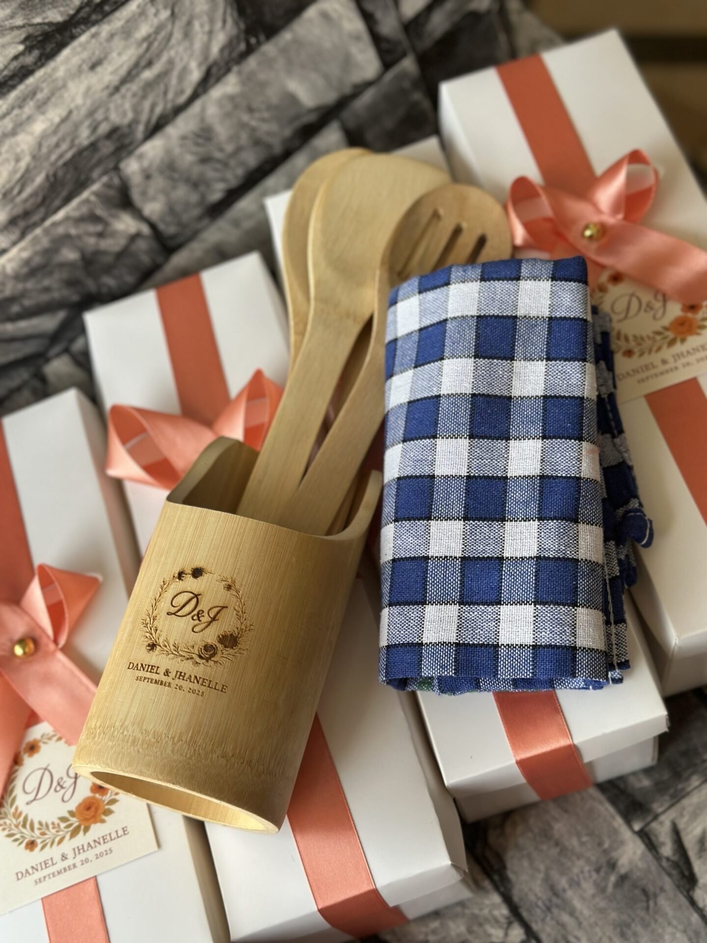 4pcs spoon wooden set and 2 napkins (customized and packaged)
