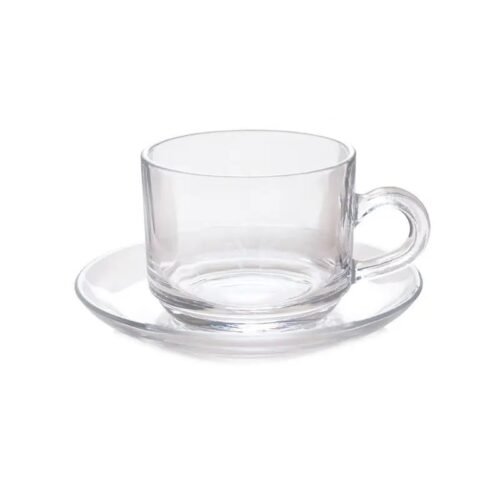 210ml Glass mug and saucer