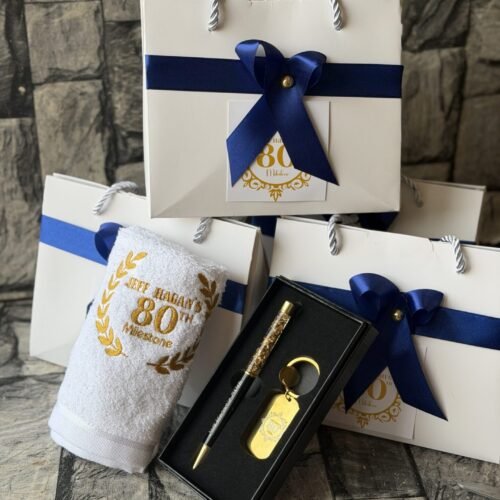 J.h Package (Customized and packaged facetowel and metal gold Keyholder)