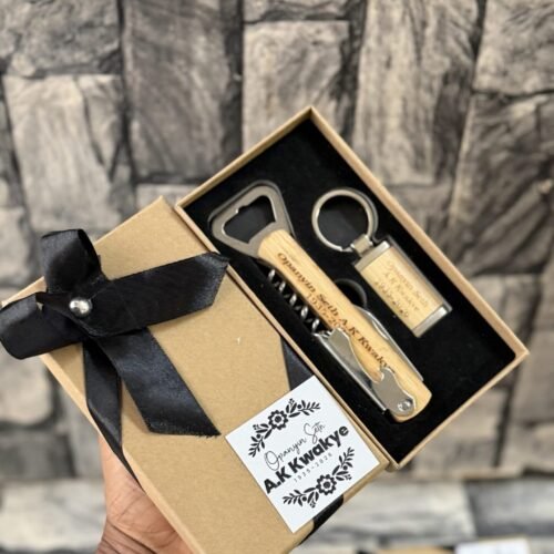 Wooden wine opener and Keyholder set (customized and packaged)