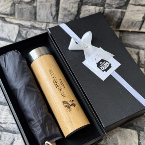 Bamboo flask and umbrella set (customized and packaged)