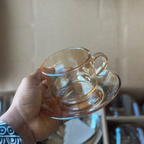 6pcs Brown 210ml glass mug and saucer