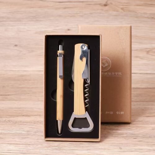 Bamboo Pen and Wine Opener Set