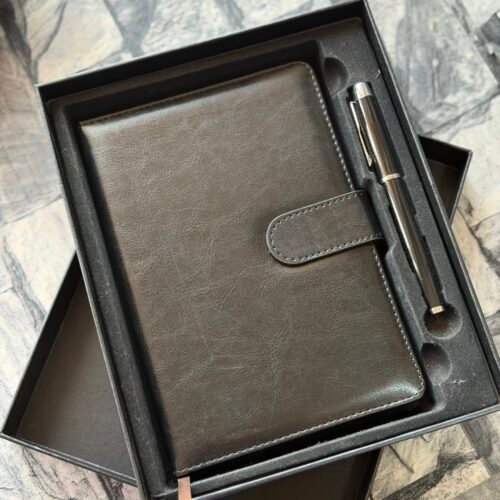 2in1 all black leather and notepad set