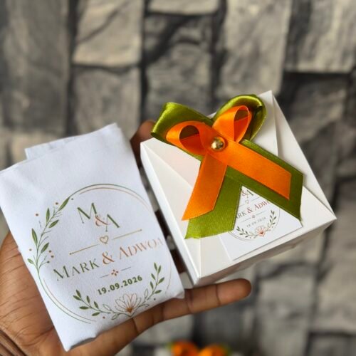 Branded handkerchief packaged in a box