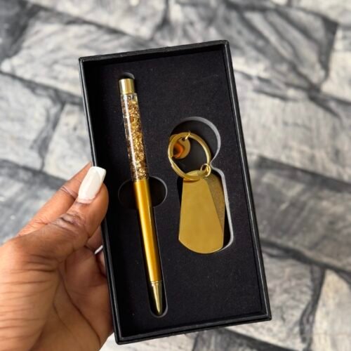 Glitter Gold pen and metal keyholder set