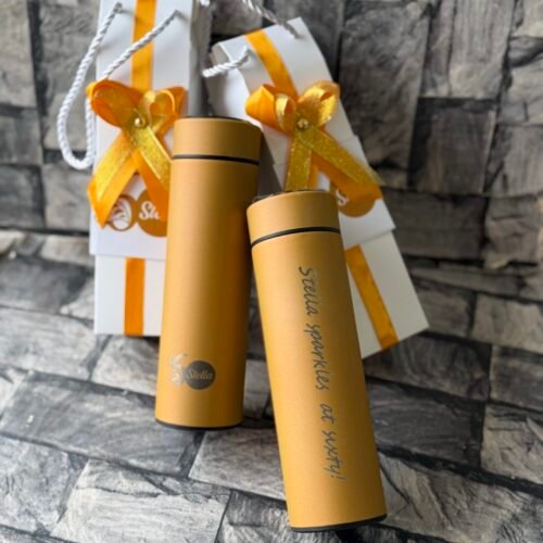 Gold 500ml vacuum flask with temperature (double customization and packaged )