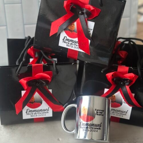 silver ceramic mug customized and packaged