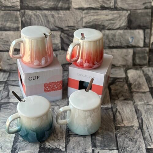 Chrome Ceramic mug with lid and mini spoon