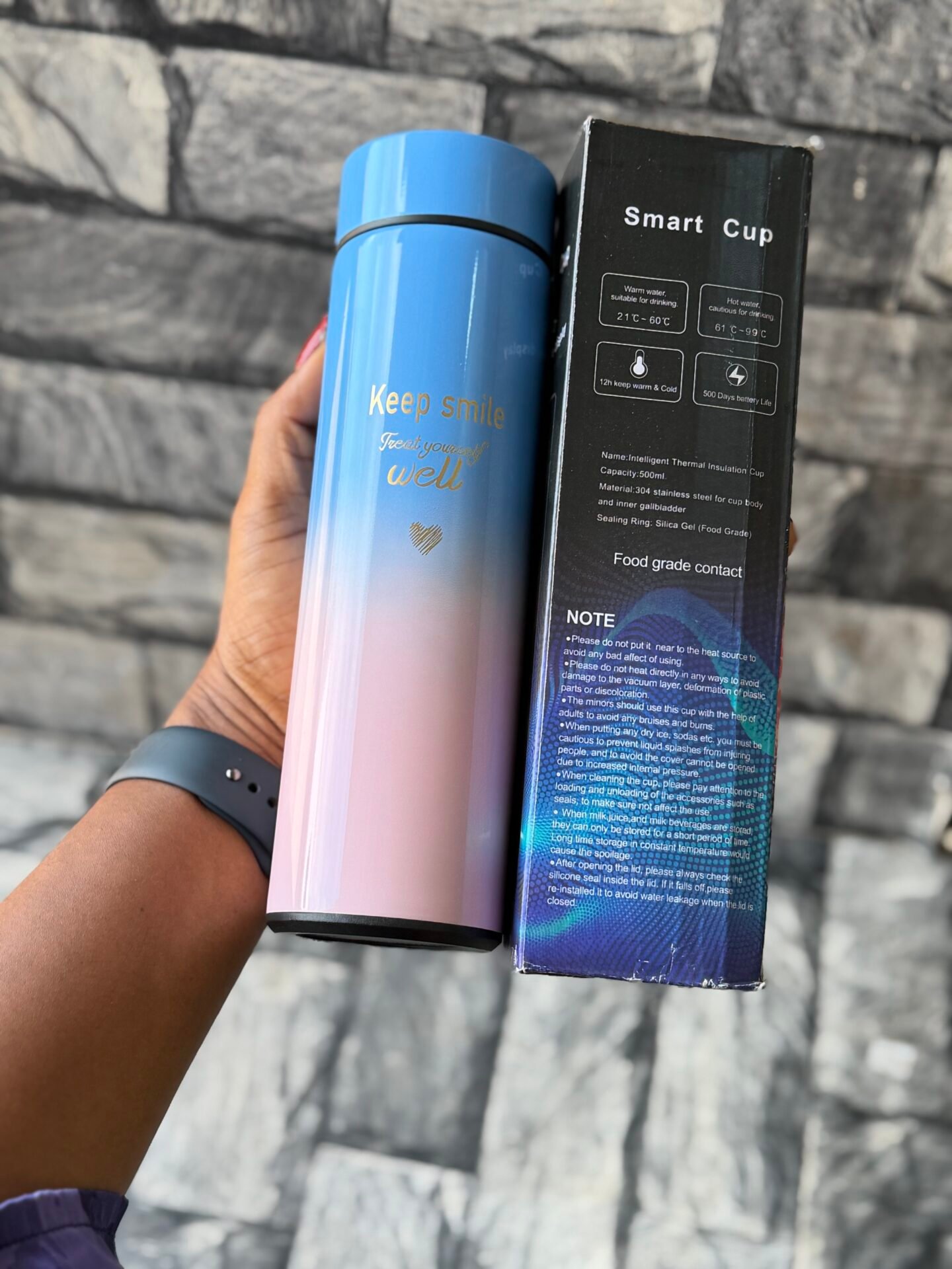 500ml (Blue/Peach) Glossy Vacuum Flask