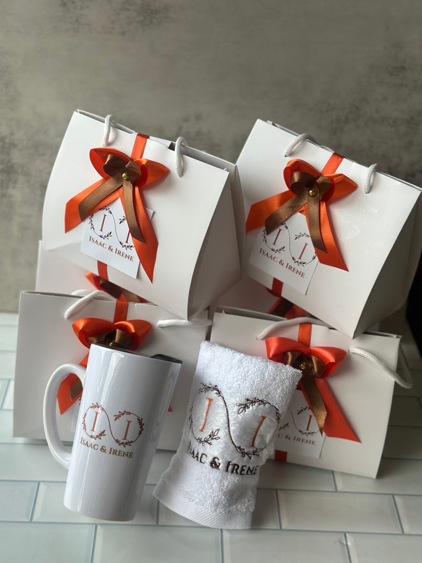V shape and facetowel (customized and packaged)