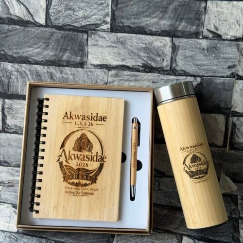 2in1 wooden notepad and pen set with temperature bamboo flask customized