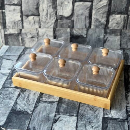 6pcs acrylic storage container with wooden tray