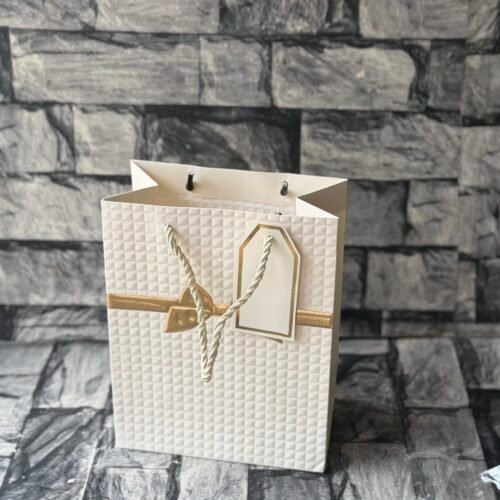 Ivory gold bow tie paper bag (23x18x10cm) 12pcs