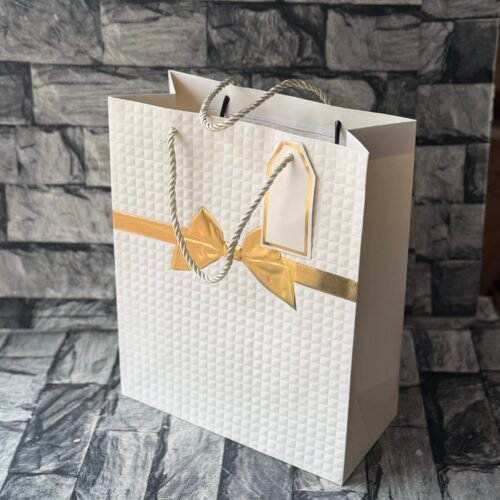 Ivory with gold bow tie paper bag (32x26x12cm) 12pcs