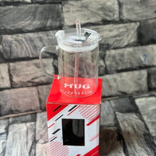 450ml Glass cup with handle and straw