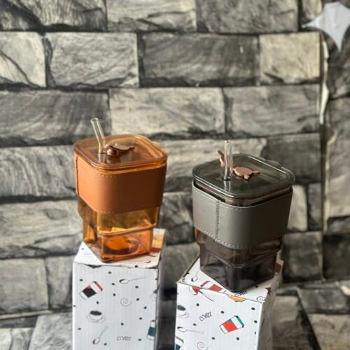 400ml Square Glass leather tumblr