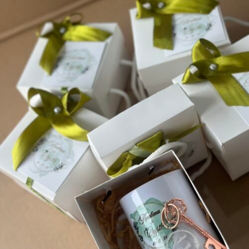 Ceramic mug and vintage rose gold Keyholder (customized and packaged)