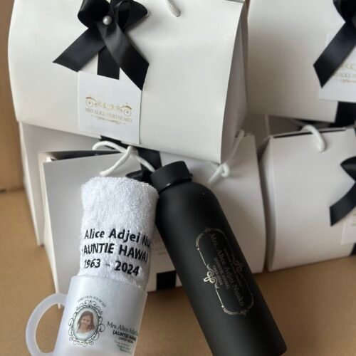 Flask and Towel, mug (customized and packaged)