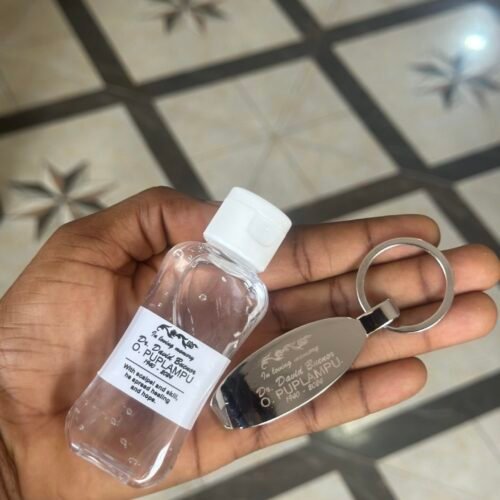 60ml Sanitizer with L shaped metal keyholder customized and packaged