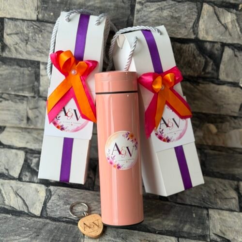 Vacuum flask & love shape wooden Keyholder (customized and packaged)